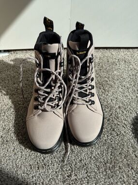 Dr. Martens Peach Beige Combo Nylon Leather Boots Size 6